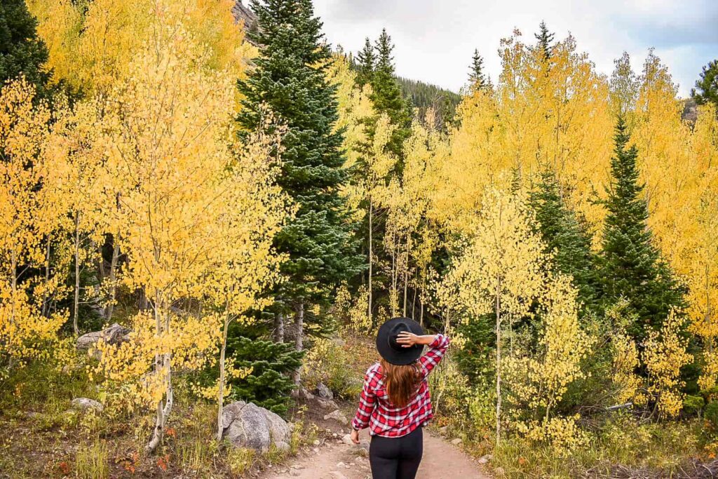 Influencer in fall in Colorado.