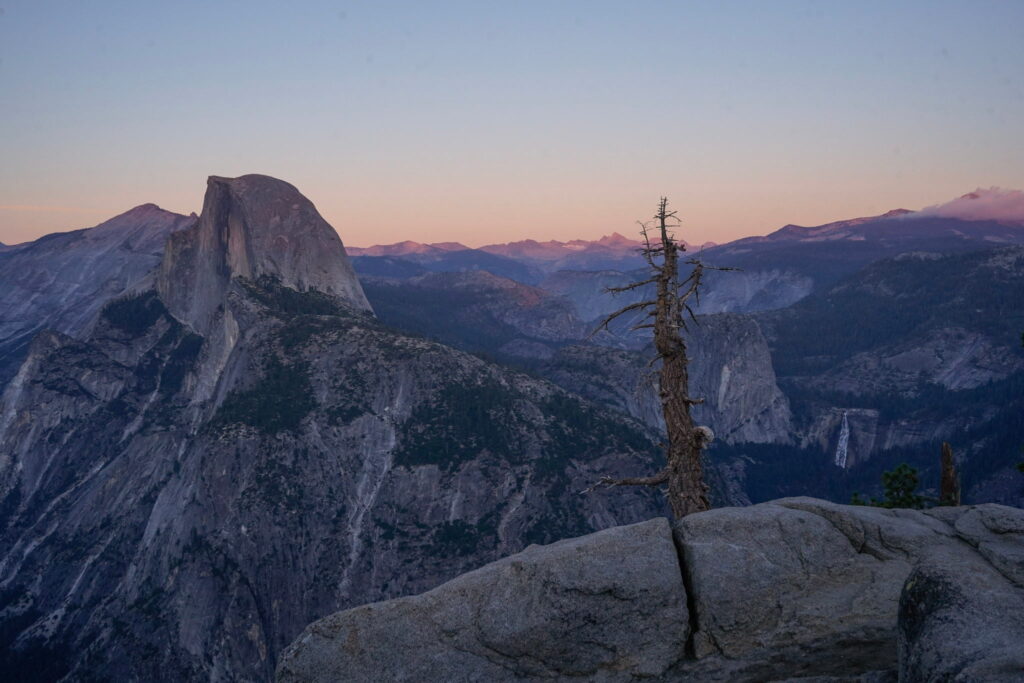 Half Dome at sunset in Yosemite National Park.