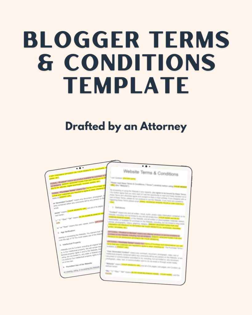 Blogger terms and conditions template with mock up of the contract template.